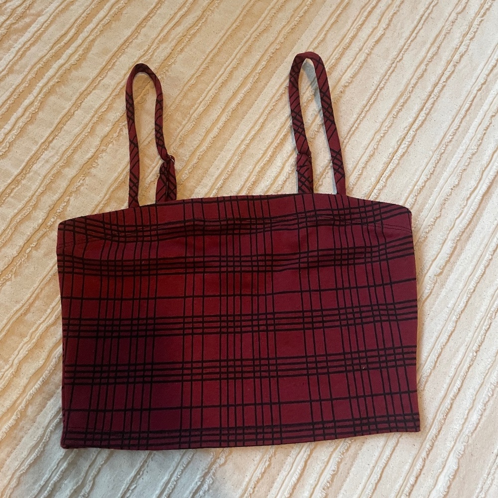MAROON PLAID CROP CAMI